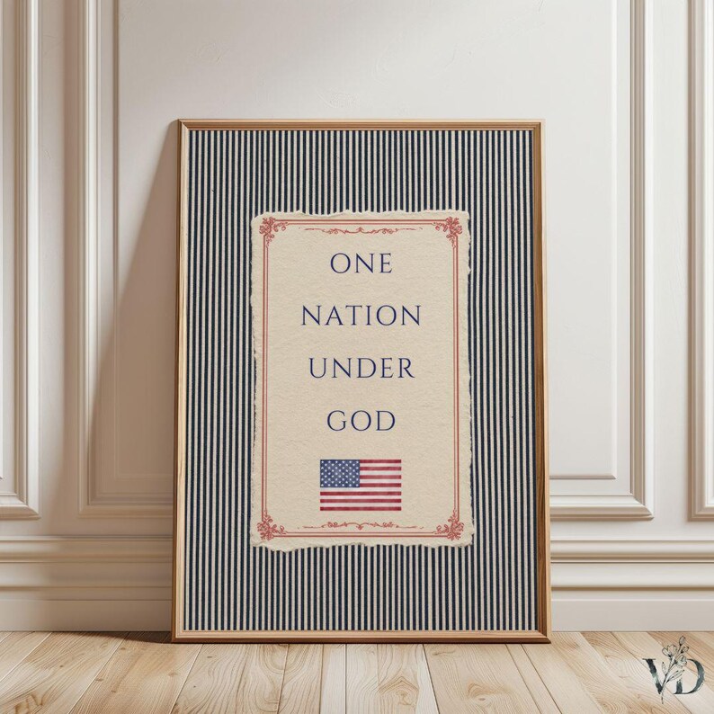 Patriotic Christian One Nation Under God Print - American Heritage Decor, Rustic Independence Day Art