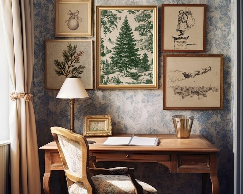 Heritage Christmas Print Set of 11 - Vintage Traditional Holiday Decor Bundle, Neutral Equestrian Winter