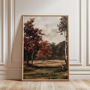Apple Orchard Fall Landscape Print - Vintage Farmhouse Autumn Wall Art, Cottagecore Harvest Printable