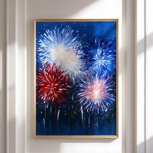 Independence Day Fireworks Art Print - Colorful Patriotic 4th of July Decor, Festive Summer Printable