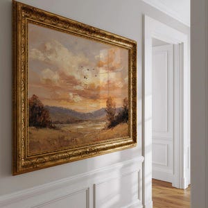 Autumn Sunset Pastoral Landscape Wall Art - Vintage Rustic Fall Printable, Cozy Country Farmhouse Decor