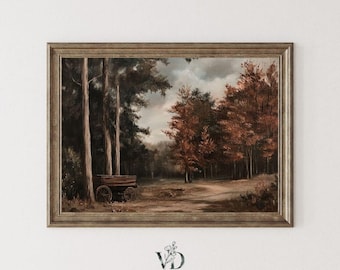 Vintage-Landschaftsbild mit Wagenmotiv: Rustikale Landhausdekoration (Digitaler Download)