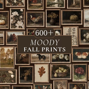 Paquete de láminas otoñales con ambiente melancólico: más de 600 elementos decorativos de estilo Dark Academia, conjunto de galería de pared rústica estilo Cottagecore para otoño.