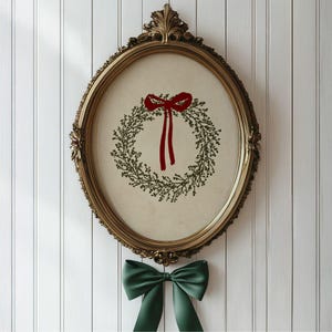 Traditional Holiday Wreath Print - Vintage Coquette Christmas Decor, Minimalist Charming Red Bow Winter Printable