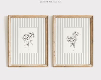 Hydrangea Sketch Print Set: French Country Cottagecore Wall Art (Digital Download)