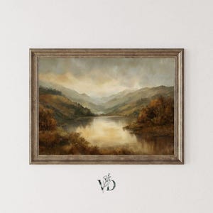 Paisaje otoñal melancólico junto a un lago: Lámina vintage de estilo rústico otoñal (Descarga digital imprimible)
