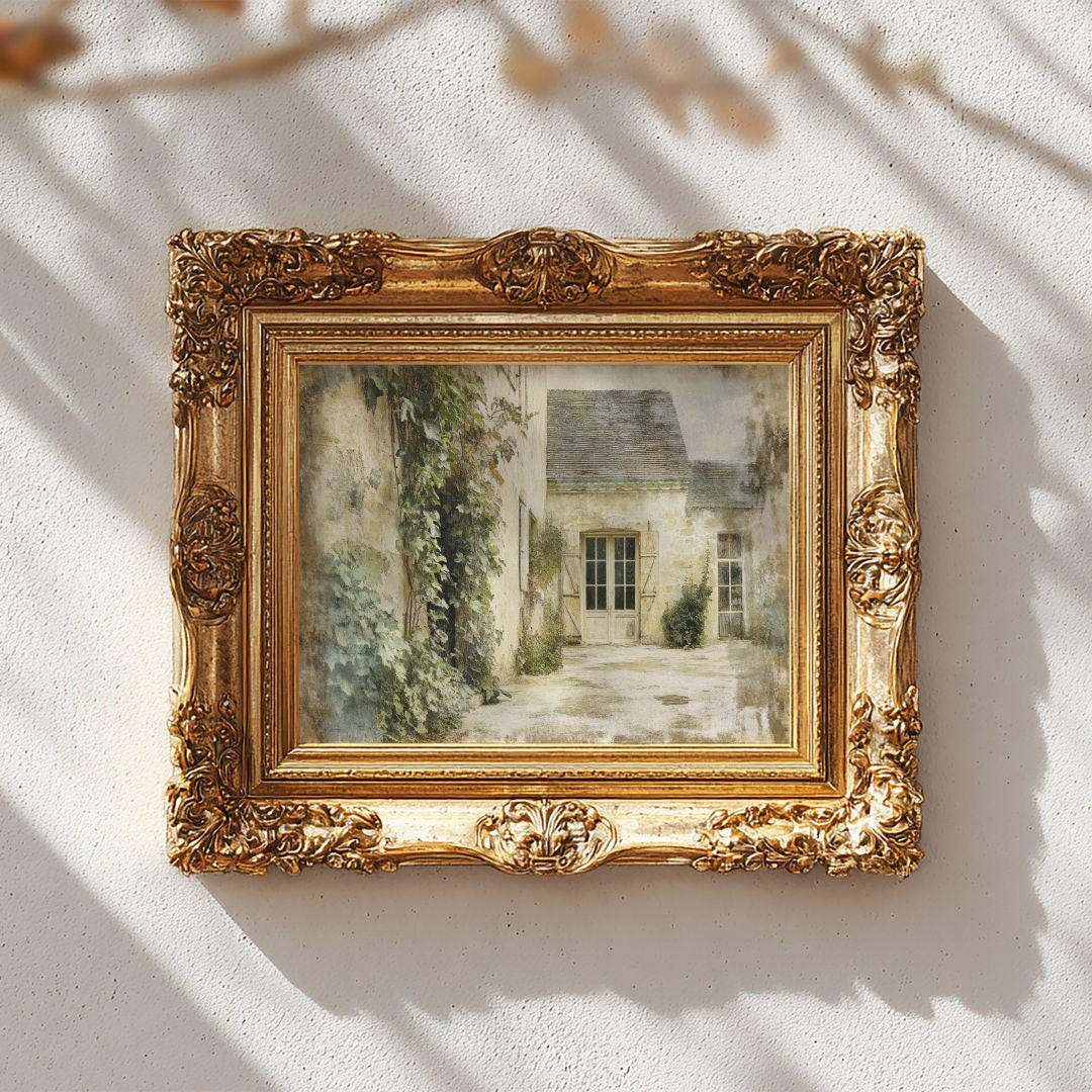 French Country Courtyard Print - Vintage European Architecture Art ...