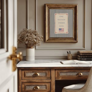 Patriotic Christian One Nation Under God Print - American Heritage Decor, Rustic Independence Day Art