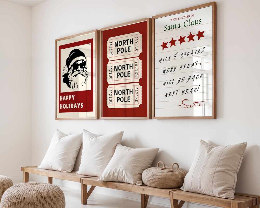 Retro Christmas Printables Set of 3 Christmas Art Poster Christmas Wall ...
