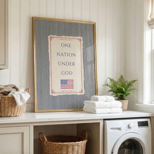 Patriotic Christian One Nation Under God Print - American Heritage Decor, Rustic Independence Day Art