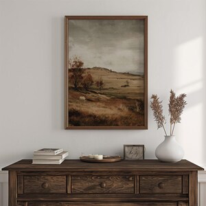 Rustic Countryside Fall Landscape Print - Vintage Farmhouse Autumn Decor, Cozy Moody Cottagecore Pastoral Printable