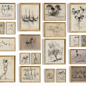 200+ Minimalist Sketch Art Prints - Neutral Gallery Wall Printables, Line Drawing Bundle, Scandinavian Decor