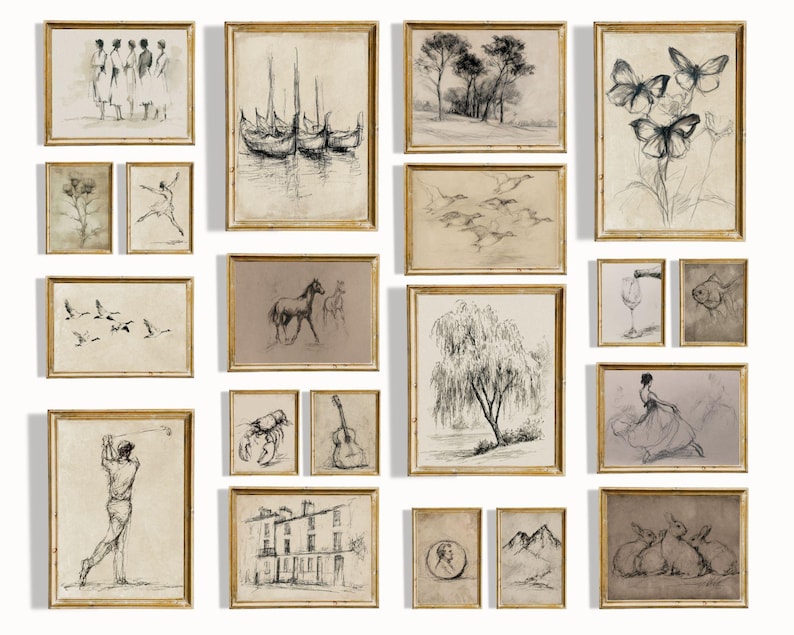 200+ Minimalist Sketch Art Prints - Neutral Gallery Wall Printables, Line Drawing Bundle, Scandinavian Decor