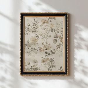 French Country Floral Textile Print - Vintage Botanical Wall Art, Neutral Spring Farmhouse Decor