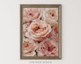 French Country Floral Peony Print - Chic Cottage Farmhouse Bathroom Decor, Valentine Flower Painting Printable