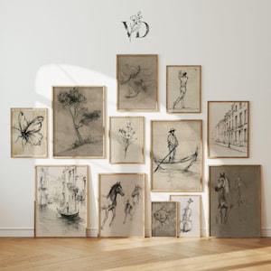 200+ Minimalist Sketch Art Prints - Neutral Gallery Wall Printables, Line Drawing Bundle, Scandinavian Decor