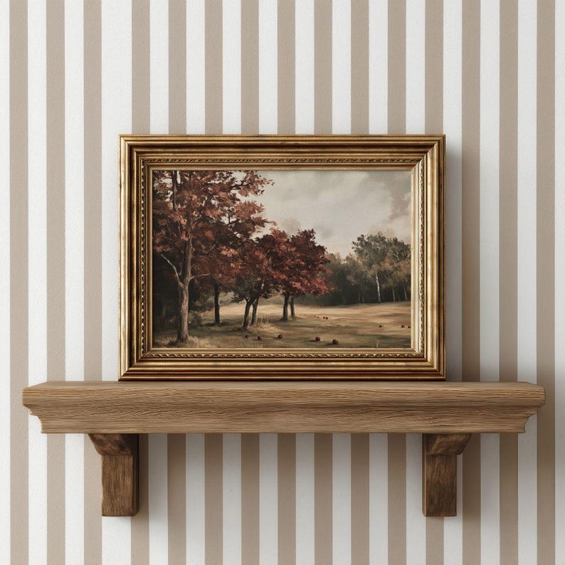 Rustic Fall Apple Orchard Print - Vintage Autumn Landscape, Moody French Country Farmhouse Printable