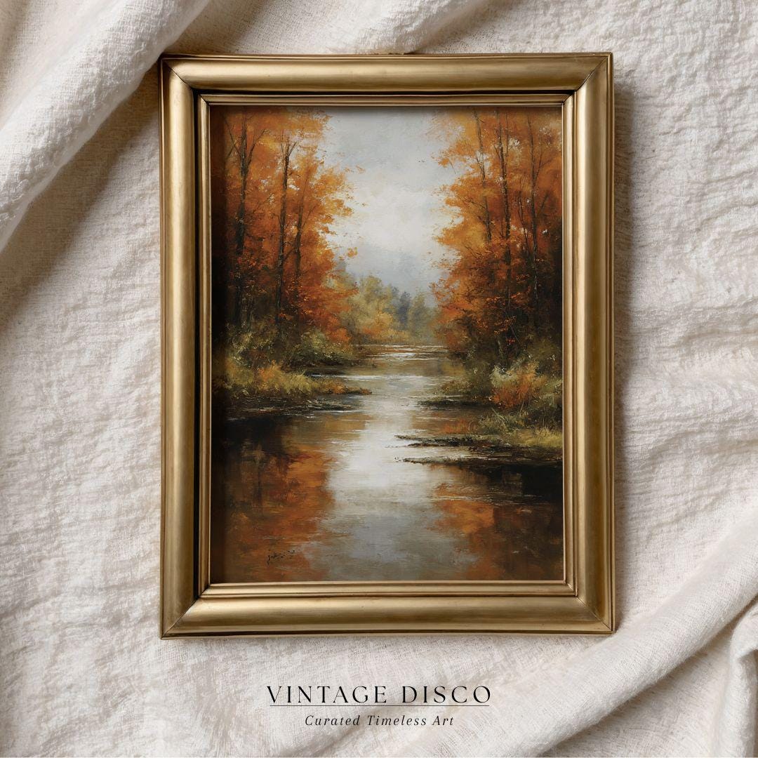 Vintage Autumn River Landscape Printable - Rustic Country Fall Print ...