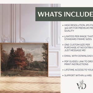 Vintage Fall Landscape Print - Rustic Autumn Farmhouse Decor, Moody Cottagecore Muted Printable