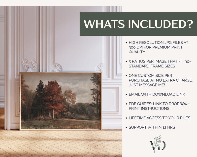 Vintage Fall Landscape Print - Rustic Autumn Farmhouse Decor, Moody Cottagecore Muted Printable