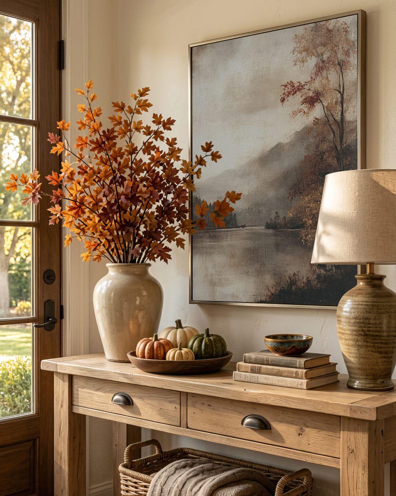 Vintage Autumn Lake Landscape - Printable Fall Wall Art, Muted Rustic Farmhouse Decor