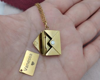 Personalized Envelope Locket Necklace: Secret Message Love Letter Jewellery, Valentine's Day Gifts