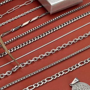 Silver Chain Necklace, Curb, Figaro, Dainty, Rope Chain,, Twist, Paperclip Chain, Snake Chain, Christmas Gifts, Gift For Him, Chain For Kids
