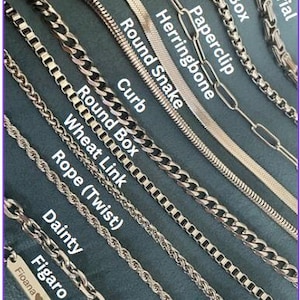 Custom Silver Chain Necklace, Personalized Twist, Figaro Chain, Rope, Curb, Snake Chain, Box, Paperclip Chain, Silver Jewelry, Gift for Him
