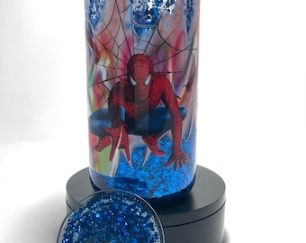 Spider-Man-inspirerad 590 ml blå lavaglitter snöglobsmugg | Akryl superhjältemugg | Fanpresent