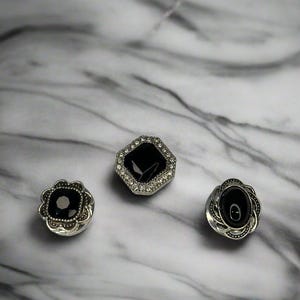 Black Crystal Rhinestone Set #3 18mm Snap Button Jewelry Set of 3