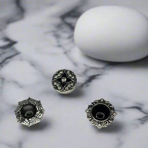 Black Crystal Rhinestone Set #2 18mm Snap Button Jewelry Set of 3
