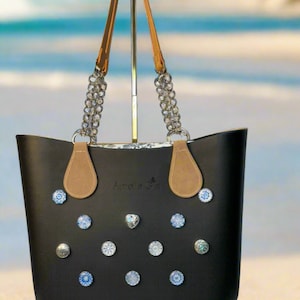 Bolso de mano / bolso de mano Eva OBag con dijes de cristal y botones a presión de zafiro negro
