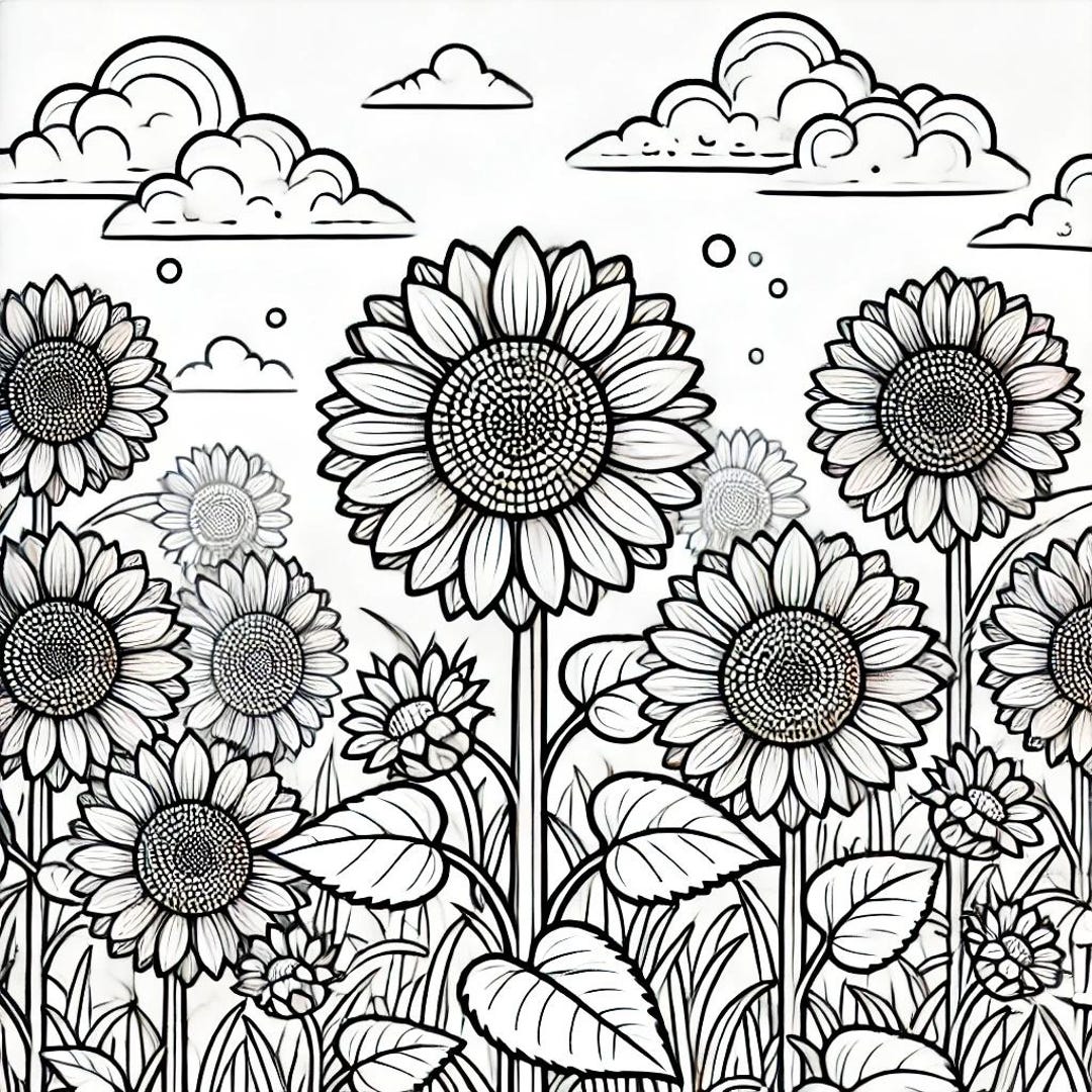 Sunflower Coloring Sheet - Etsy