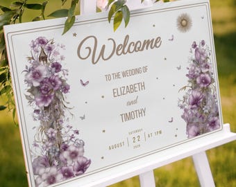 Rapunzel Wedding Welcome Sign: Fairytale Theme, Editable Canva Template (24x36)