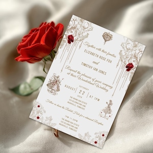 Editable Alice in Wonderland Theme Wedding Invitation,  5x7 Canva Templates, RSVP, Menu, Gift Registry & More, wonderland wedding