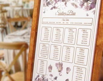 Editable Rapunzel Wedding Seating Chart: Fairytale Theme (24x36" Canva Template)