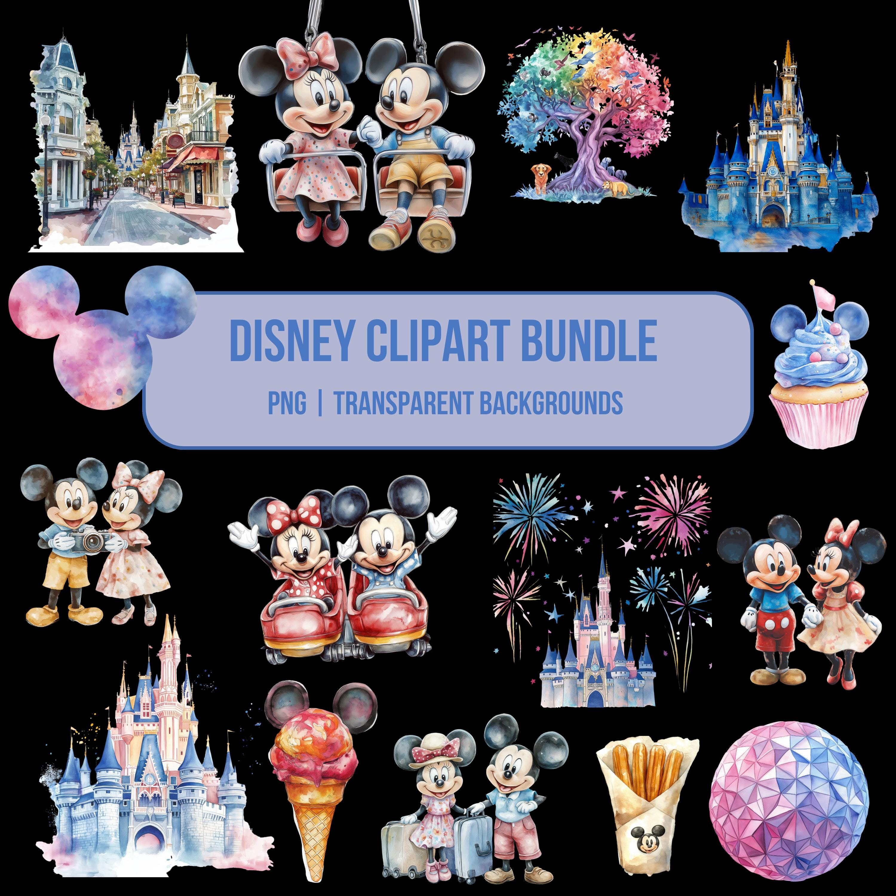 Disney Vacation Clipart Bundle PNG | 120+ Watercolor Theme Park ...