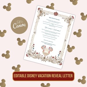 Editable Disney Trip Reveal Letter,  Canva Template, A4 Printable Surprise Letter for Kids, Magical Vacation Announcement