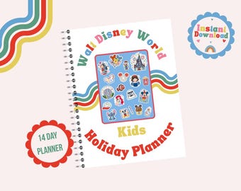 Agenda WDW Kids da 14 giorni, libro di attività per le vacanze Disney, pianificatore di viaggio Rainbow Kids, giochi inclusi, diario delle vacanze luminoso, PDF stampabile