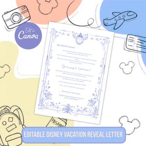 Editable Disney Trip Reveal Letter, Canva Template, A4 Printable Surprise Letter for Kids, Magical Vacation Announcement