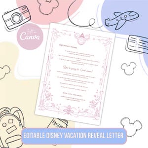 Editable Disney Trip Reveal Letter, Canva Template, A4 Printable Surprise Letter for Kids, Magical Vacation Announcement