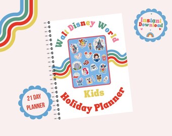 Agenda WDW Kids 21 giorni, libro di giochi Disney World Kids, diario di viaggio arcobaleno, agenda vacanze colorata, attività stampabili, download PDF