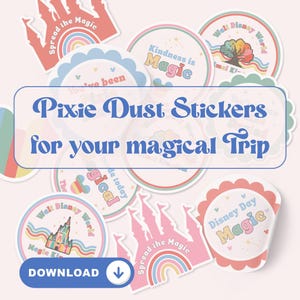 Pegatinas imprimibles de polvo de hadas de arcoíris brillante / Pegatinas sorpresa de viaje a Disney / Pegatinas de parque / Agradecimiento a miembros del elenco / Archivos PNG de Cricut