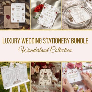 Editable Alice in Wonderland Wedding Stationery Bundle Collection, Canva Templates, Save the Dates, Invitations, Signs, Seating Plan & More