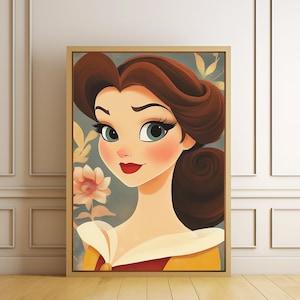 Disney Princess Art Print, Whimsical Fairytale Wall Decor, Storybook-Inspired Princess Artwork, Belle Art Print, Print on Demand