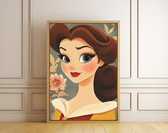 Lámina artística de Bella, princesa de cuento de hadas, decoración de pared para habitación infantil