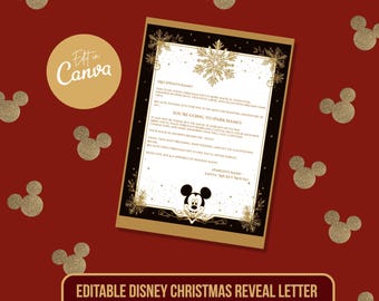 Disney Trip Reveal Letter, Editable Christmas Gift (Canva)