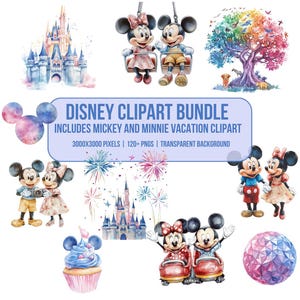 Disney Urlaub Clipart Bundle PNG | 120+ Aquarell Freizeitpark Grafiken | Sofortdownload | Cricut & Sublimations-Designs
