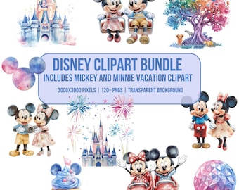 Disney Vacation Clipart Bundle PNG | 120+ Watercolor Theme Park Graphics | Instant Download | Cricut & Sublimation Designs