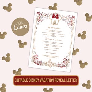 Editable Disney Trip Reveal Letter, Canva Template, A4 Printable Surprise Letter for Kids, Magical Vacation Announcement